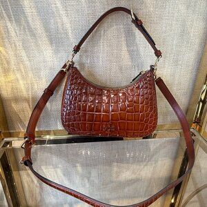 Tory Burch Thea Convertible Crossbody Bag Brown Croc-Embossed Leather